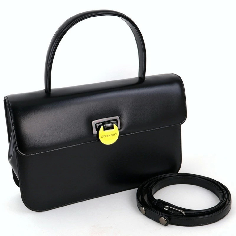 Givenchy 2way Shoulder Bag flap rotating clasp black leather One